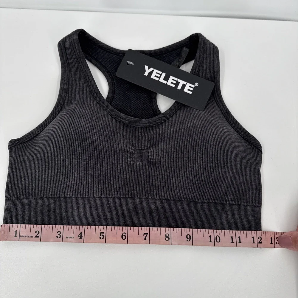 Yelete Ribbed Charcoal Sports Bra Racerback Padded Women's Size‎ M NEW